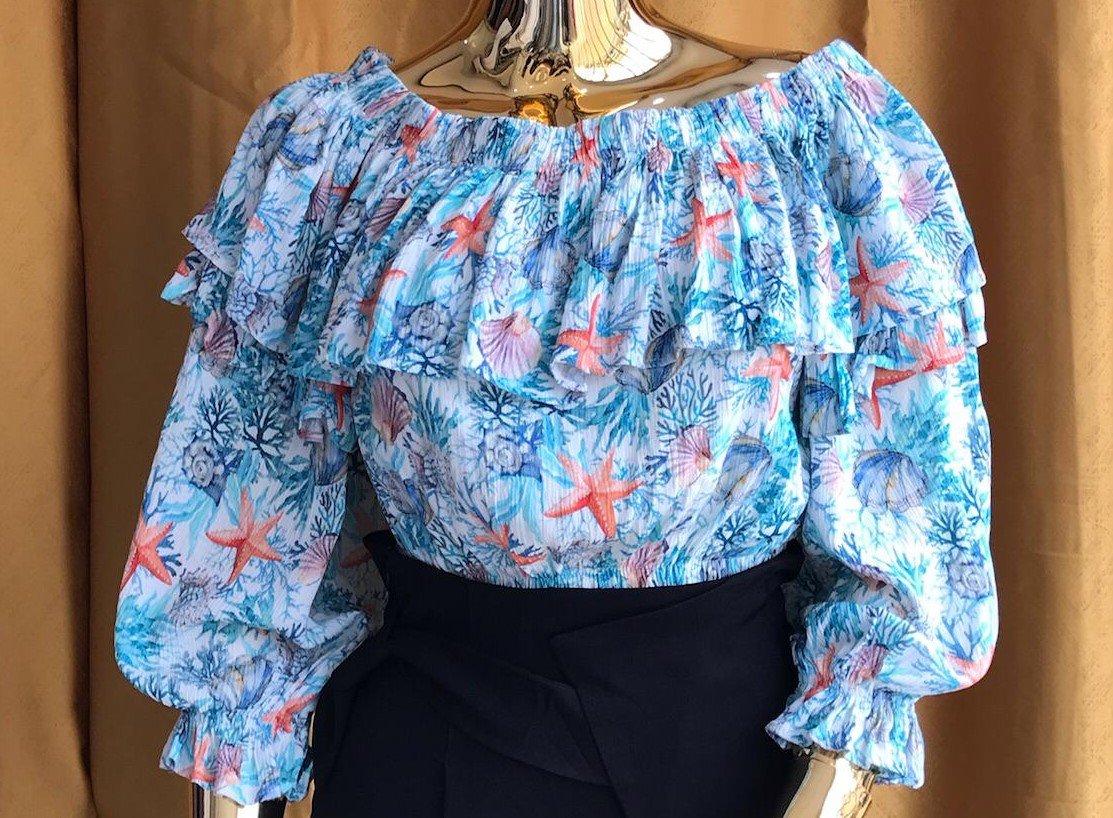 Blusa- Ombro a Ombro Estampa Marinha - Imagem 2