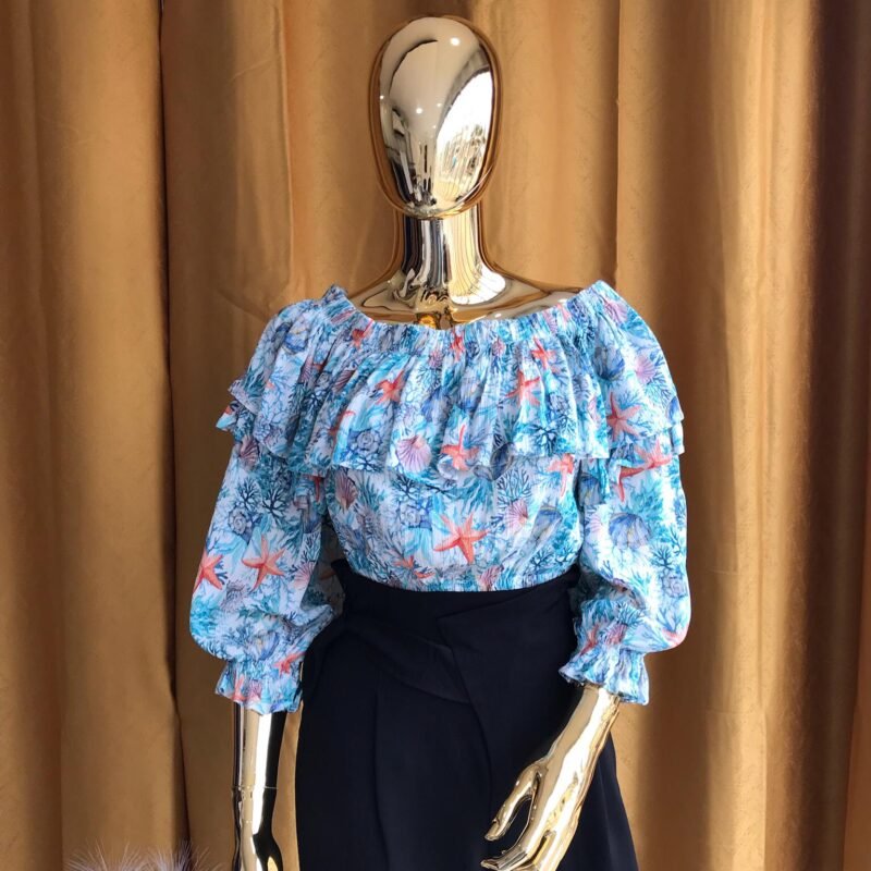 Blusa- Ombro a Ombro Estampa Marinha